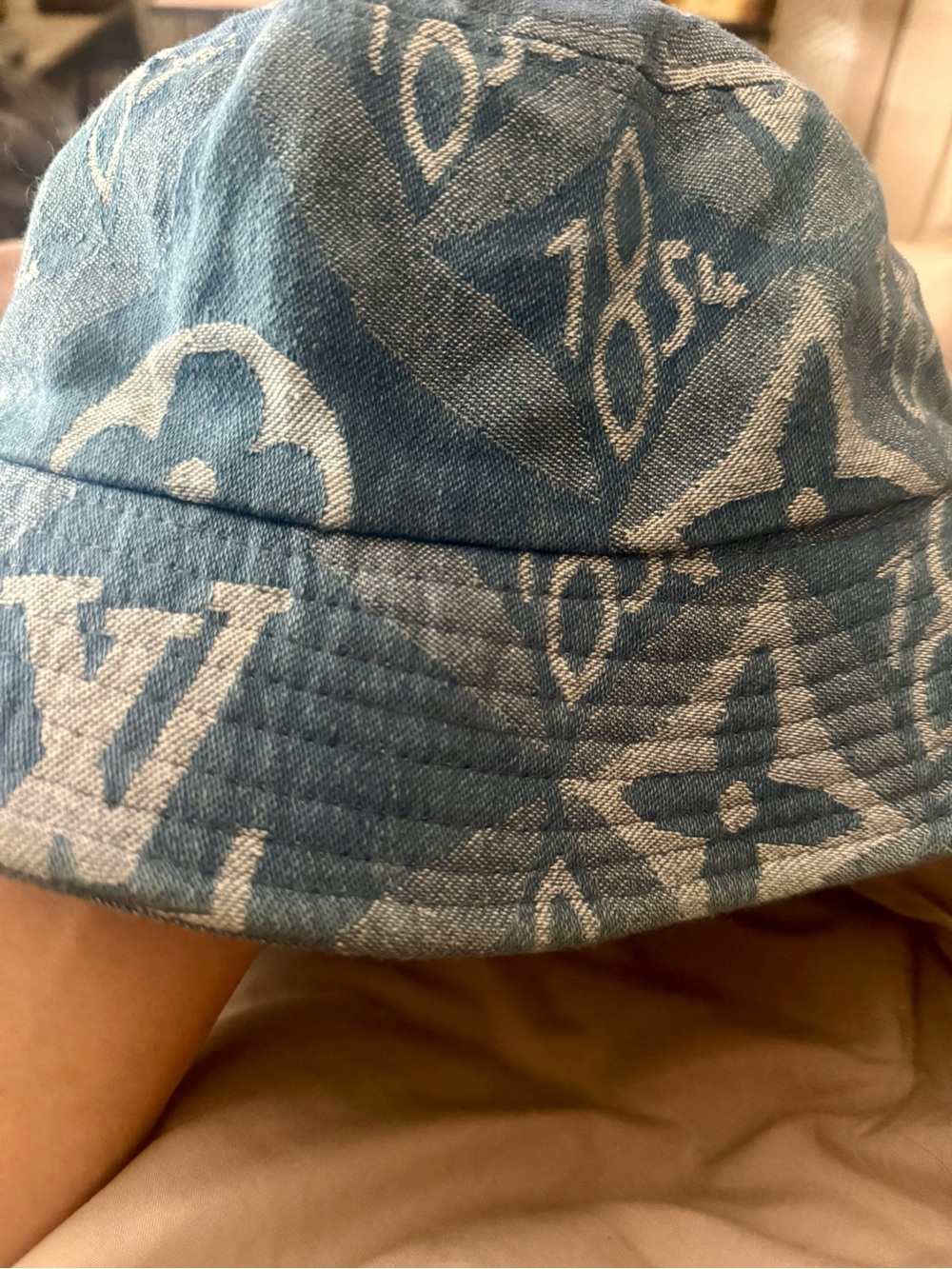 Louis Vuitton Blue Monogram Denim Bucket Hat with Black Interior - Picture 2 of 3